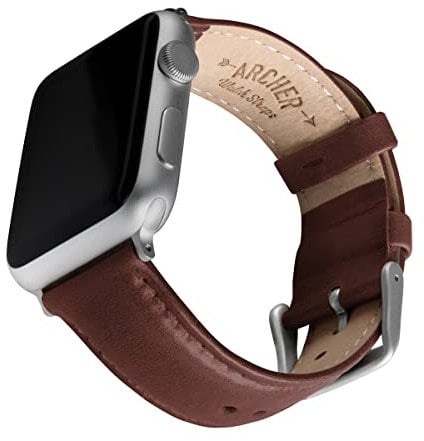Archer Watch Straps - Top Grain Leather Straps for Apple Watch (Mahogany/Matched Thread, Matte Silver Hardware, 44/45/46/49mm)
