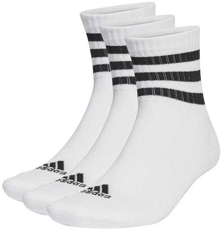 adidas 3 Stripes Cuhsion Mid Cut Socks Socken 3er Pack (43-45, White)
