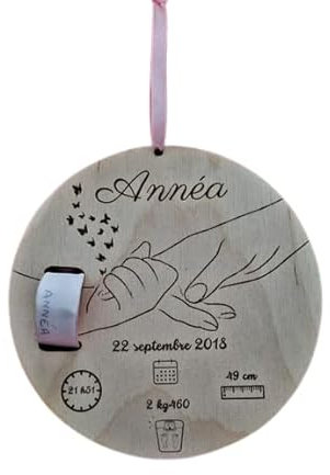 Porte bracelet de naissance personnalisé nouveau-né avec prénom,date, heure, poids, taille. Souvenir enfant, cadeau naissance à offrir, maternité