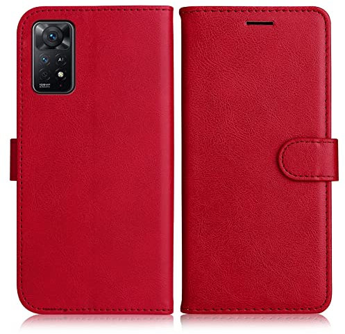 DENDICO Coque pour Xiaomi Redmi Note 11 Pro 4G / 5G, PU en Cuir Coque Portefeuille Étui Housse, Design Classique TPU Coque pour Xiaomi Redmi Note 11 Pro 4G / 5G, Rouge