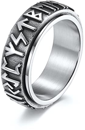 YAHOYA Spinner Ring Titan Stahl für Männer Frauen Wikinger Wort Angst Fidget Ring Hiphop Rock Schmuck Accessoires