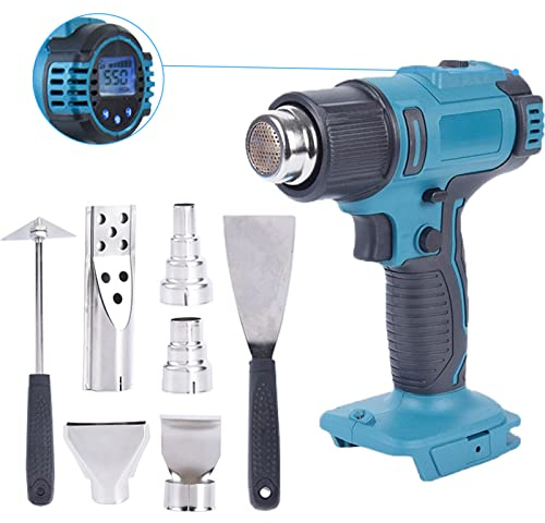 panthem Heißluftpistole Akku Kompatibel mit Makita 18V (ohne Akku) 50℃- 550℃ Heissluftgebläse mit 7 Zubehör und LCD-Digitalanzeige, Akku Heißluftfön Schnelle Erwärmung zum Entlacken Löten Schrumpfen