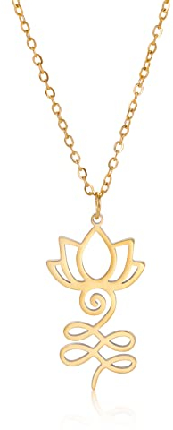 VASSAGO Lotusblumen-Halskette, Unalome-Lotus-Anhänger, Halskette für Frauen, Yoga, Heilung, Halskette, Buddismus, Yoga-Halskette, Edelstahl, Schmuck, Geschenk für Frauen und Mädchen, Edelstahl, Kein