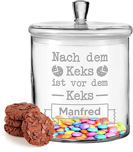 polar-effekt Leonardo Bonbonglas mit personalisierter Wunschgravur als Geburtstagsgeschenk - Vorratsdose aus Glas mit Namen Geburtstag und Weihnachten - für Gebäck und Bonbons