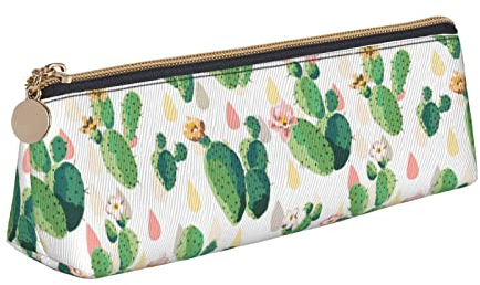 Lsjuee Grünes Kaktus-Federmäppchen für Damen, Stifttasche, einfache Tragetasche für Erwachsene, mit glattem Reißverschluss, langlebig, leicht, für Büro, Organizer, Aufbewahrungstasche