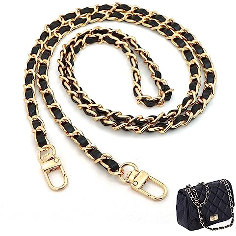 CCAIPU Taschenkette, Handtasche Kettenriemen Damen Taschenkette Gold Metall Verstellbar Kette Trageriemen Trageriemen Umhängetasche Ersatz Handtasche Ketten (Gold/Schwarz-A)