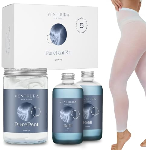 Venthura - Kit 5 Trattamenti Anticellulite Professionale al Sale del Mar Morto - Pantacollant Anticellulite Drenante e Liquido Ricarica Soluzione Shape - 5 Pantacartene in Omaggio
