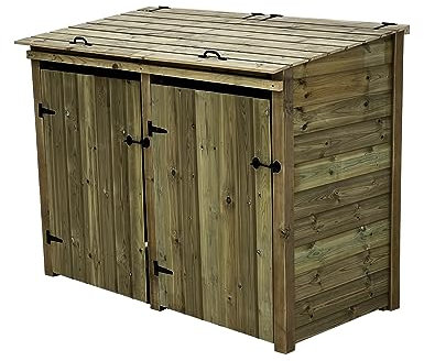 Wheelie bin storage pressure treated garden recycling store lid shed outdoor trash cover - Premium Tongue And Groove (Double, without shelf)