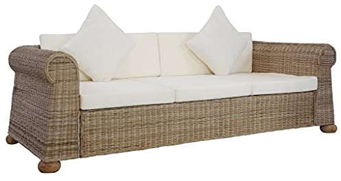 GuyAna 3-Sitzer-Sofa mit Kissen Natur Rattan Poly Rattan 2 Seater Rattan Sofa Gartensofa