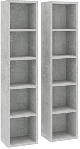 NITCA Scaffali Porta CD 2 pz,Dvd archiviazione Porta Dvd a Colonna Scaffali Porta CD,Mobili,Armadietti e portaoggetti, armadietti per supporti multimediali,Grigio Cemento21x16x93,5cm Legno Multistrato