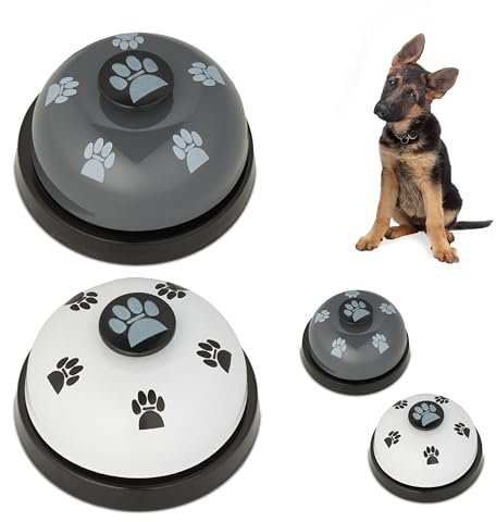 Relaxdays Campanelli per Addestramento Cani, Set da 4, Pulsanti Sonori, H x D: 4,5 x 7 cm, Dog Training Gadget, Colorati, Ferro