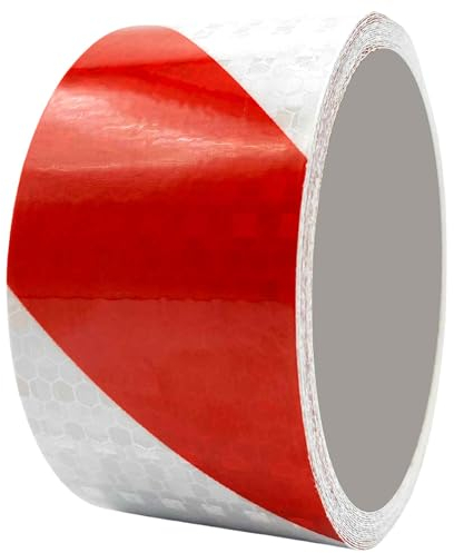 AUTOZOCO Cinta reflectante adhesiva de alta Intensidad, Cinta reflectante de seguridad, Cinta de seguridad adhesiva reflectante, Banda adhesiva reflectante, Blanco y Rojo, 5 metros largo x 5 cm ancho