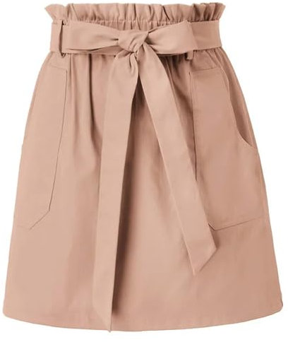 Jupe de Poche décorée de Ceinture pour Femmes, Taille élastique, Ligne a, Jupe mi-Longue, Robe d'été-Rose pâle-S