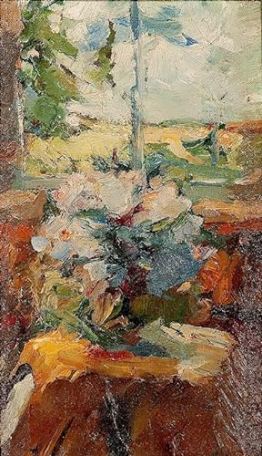 MSTECO Berühmtes Gemälde Leinwand Bilder Kunstdrucke Abstrakt Poster Impressionistisches Stillleben Mit Blumenstrauß Und Fenster Von Abram Efimovich Arkhipov für Wohnzimmer 60x90cm