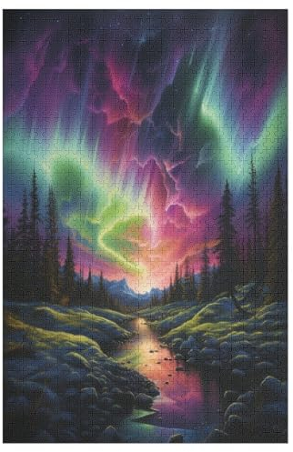 Nordlichter in Norwegen Puzzles 1000 Teile Für Jugendliche Kreatives Holzpuzzlespielzeug Familienspiel Schwierigkeitsgrad Herausforderungspuzzles (78×53cm)