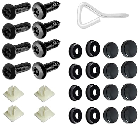 deemars Kit de Tornde de Placa de Licencia, Pernos de Placa de Licencia Antirobo, Cierres de Placa Licencia M6 Anti-Rattle con Tapas de Cromo Universal para Fijar la Cubierta de La (Negro)