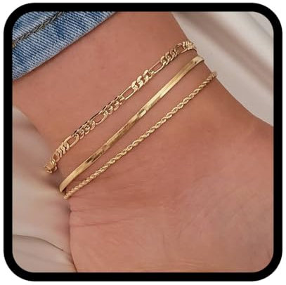 Flovel Boho Fishbone Fußkettchen Gold Geschichtete Fußkettchen Armbänder Sommer Strand Fußkette für Frauen