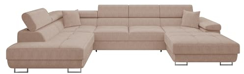 Mirjan24 Ecksofa Torezio Bis Cord mit Bettkasten, Einstellbare Kopfstützen, Sofa mit Schlaffunktion, Eckcouch für Wohnzimmer, U-Form Couch mit Bettfunktion (Poso 52, Seite: Links)
