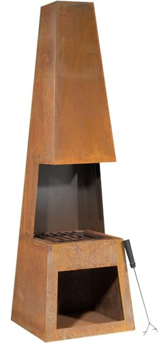 45x150cm CORTEN STEEL Chininea Wood Burner - Firewood Storage Garden Heater Rust