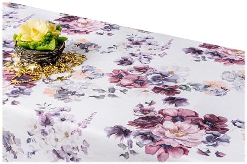 GOLDMAR Klassische Blumen-Tischdecke, Wasserabweisend, Fleckenresistente Schmutzabweisend Blumen - für Partys, Elegante Tisch Deko (140x220 cm, w026)