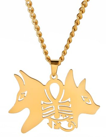 EUEAVAN Ägyptische Sensenmann-Anubis-Anhänger-Halskette, Horusauge, Ankh-Kreuz-Halskette für Damen und Herren, Amulett, Energie-Halskette, antiker ägyptischer Schmuck, Geschenk, Edelstahl, kein