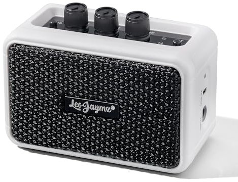 Leo Jaymz Compact & Portable 5W Dual Speaker BT Wireless Guitar Amp - Rechargeable Battery, Clean/Overdrive Modes, Headphone Jack, Ideal for Practice & Performance (White)