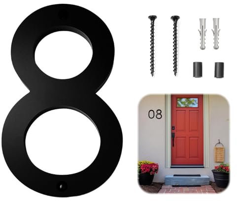MisFun Numero Civico Esterno, 6 Pollici (15CM) Numeri Civici Da Esterno, 3D Moderna Porta Numeri Segnaletica Numeri Di Casa Galleggianti, Perfetta Per Numeri Dell'Indirizzo Di Casa(Numero 8)