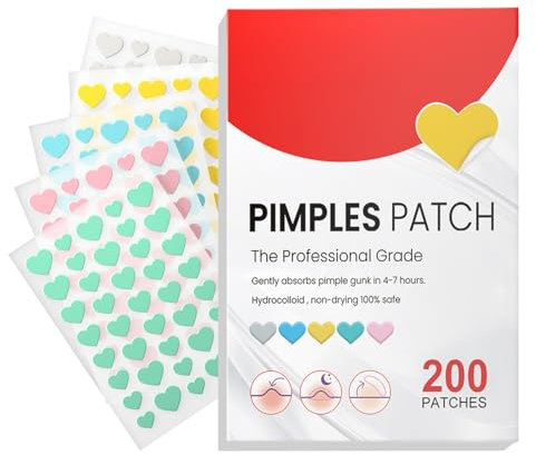 Lot de 200 patchs d'acné à boutons, Patch Boutons Acne, Patch Acne Pimple Anti-Acné Imperméable Autocollants Hydrocolloïde avec de l'huile d'arbre à thé pour tous les types de peau, Cœur