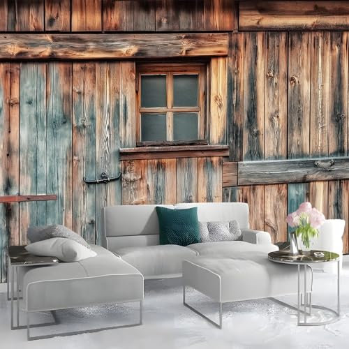 Wallpaper Vintage barn Window Wood Wall Wallpaper 250 x 175 cm Suitable for Decoration Concealer Living Room Bedroom Kitchen Decoration Brown