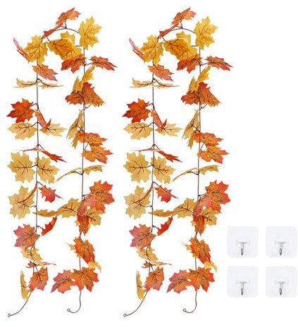 GWAWG 2 Pièces Guirlande de Feuilles d'érable Artificielle,Suspendu Feuilles d'érable vignes,Guirlande de Feuilles d'érable,Guirlande Feuilles Artificielles pour intérieur extérieur décor de noël