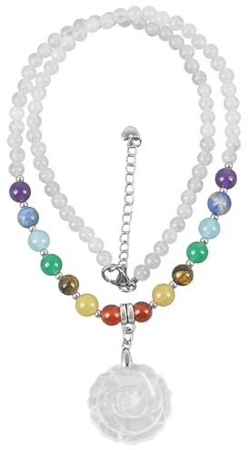 Lovionus89 Handarbeit Rose Blume Anhänger Charm, Kristall Stein Perlen Halskette für Frauen Mon mit verstellbarer Kette
