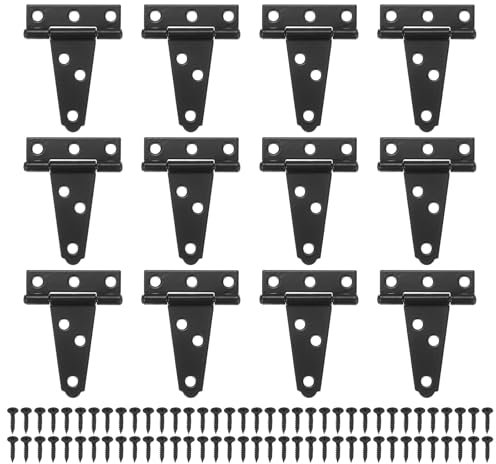 M METERXITY 12-Pack Iron T-Strap Shed Door Hinges, 2 Inch Rustic Black Galvanized Tee Hinge with Screws for Wooden Fences/Yard/Barn Door