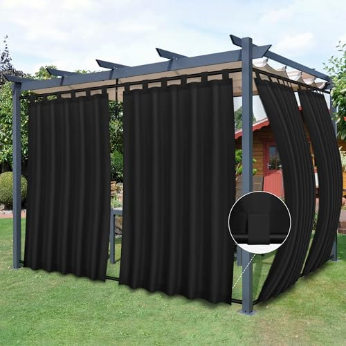 Easy-Going Outdoor-Terrassen-Vorhänge, abnehmbare Schlaufen, winddicht, wetterfest, für Cabana, Veranda, Pergola und Pavillon, mit Schlaufen unten, 2 Paneele, 137 x 213 cm, Schwarz