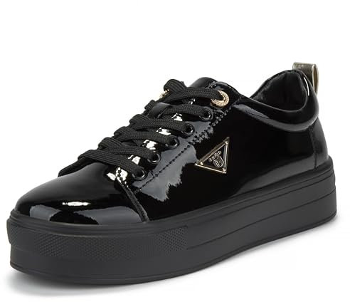 FILIPPO Plateau Sneaker Schwarz Leder - Schuhe Damen Sneaker Leder - Halbschuhe Damen - Schwarze Lackschuhe - 37