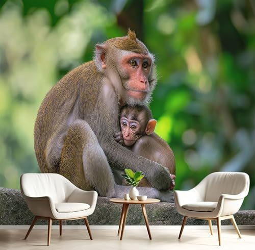 Jungle Animals Wallpaper 3D Embossed Wallpaper, 400×280 CM (W×H) Cute Monkey Feature Wallpaper for Bedroom Adults Teenager Living Room Lounge Hallway Hall