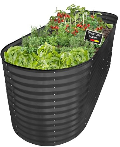 Nativ Hochbeet Metall anthrazit, 240x80x78 cm, ovales Beet für Garten, galvanisiert, wetterfestes und stabiles Gartenbeet für Gemüse, Kräuter & Blumen, langlebiges Pflanzbeet für den Außenbereich