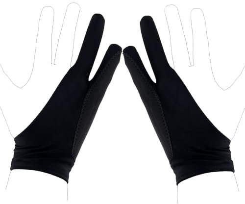 Two-Finger Artist Glove for Drawing Tablet, Digital Drawing Graphic Writing Gloves Fits Right Hand and Left Hand, Smudge Guard Art Monitor Painting Glove for iPad Pad Sketching, Palm Rejection Gift