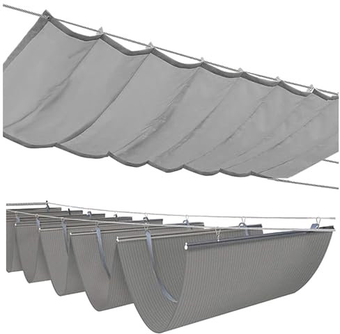 JUCCJUXIN Tenda Parasole a Onda Retrattile, Copertura for pergolato Retrattile, Tenda for pergolato Retrattile, Copertura for Ombra a Onda, for Patio, Portico, Cortile(W1*L14m/W3.28*L45.93ft)