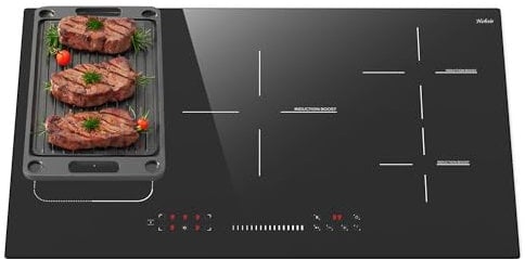 Hobsir Induktionskochfeld 5 Zonen, 90CM Einbau Induktions Kochfeld Autark, Flexible Zone für Grill, Slider-Touch-Steuerung, Sicherheitssperre, Boost-Funktion, 240V, Kein Stecker