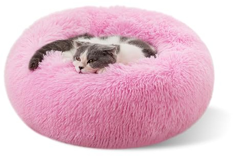 LuckyZoo77 Flauschiges Hundebett Rund 50 cm Rosa | Weiches Donut Katzenbett für kleine Hunde & Katzen, Waschbar & Rutschfest, Plüsch Haustierbett