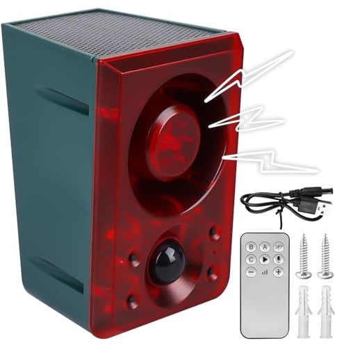 Solar Bewegungsmelder Alarm für den Außenbereich: Hundegebell und Schüsse, Bewegungsmelder Hundegebell mit 4 Arbeitsmodi und USB-Stroboskoplicht,129 dB lauter Geräuschgenerator für Hause, Bauernhof
