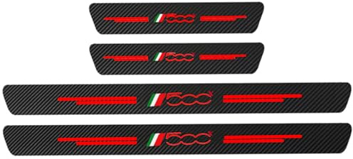 JYMLOV 4 Pezzi Fibra di Carbonio Battitacco per Auto Sticker, per Fi-at 500 500X 500L, Pellicola del Protezione Davanzale Portiera Auto Anti-Graffio Scuff Adesivi Decorativi Accessori,500X Red