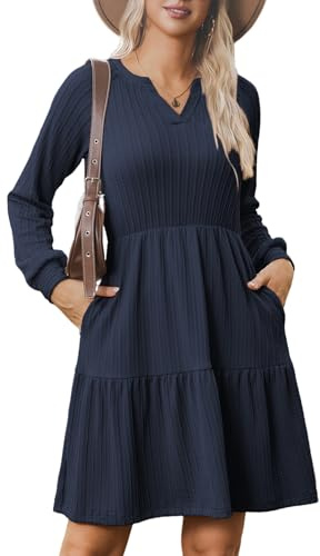Zeagoo Autumn Jumper Dress for Women UK Elegant V Neck Knitted Tunic Dress | Long Sleeve Skater Dresses with Pockets|Elegent| A Line| Loose|S-XXL