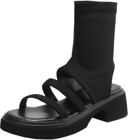 XIEPP Botines abiertos de verano para mujer, Negro , 39 EU