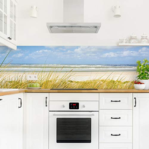 micasia Küchenrückwand selbstklebend Strand ohne Bohren fugenlos - Made in Germany - Dekofolie Modern matt Paneel blau Küche Herd Spritzschutz 1232 (140x40cm)