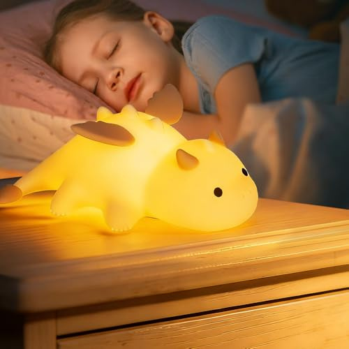 Drache Nachtlicht Kinder, Dimmbar Touch-Steuerung Baby Nachtlicht mit Magnetfunktion & 30 Minuten Timer, Wiederaufladbare Silikon Stilllicht Nachttischlampe, LED Schlaflichter, Geschenk für Kinder