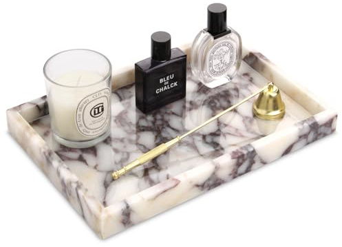Marble Tray, Bathroom Vanity Tray, Calacatta Viola, 30 x 20 x 3 cm | Natural Stone, Rectangular, Decorative Countertop Dresser Trays for Key Coffee Perfume Jewelry Makeup