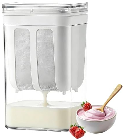 MUNTE Colino per yogurt con coperchio, 1800 ml, filtro fine per yogurt, yogurt pressa con filtro in acciaio inox 80 mesh, separatore di latte riutilizzabile per la preparazione di yogurt greco cremoso