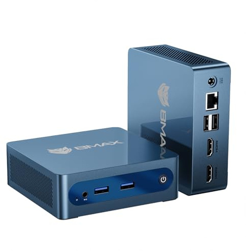 Bmax Mini PC B1 Plus, Intel Celeron J3355 (Up to 2.5GHz), 6GB RAM 128GB eMMC Support M.2 SSD Expansion (512GB/2TB), 4K Dual Display 2.4G/5G WiFi & BT5.0 Mini Desktop Computer for Home/Office