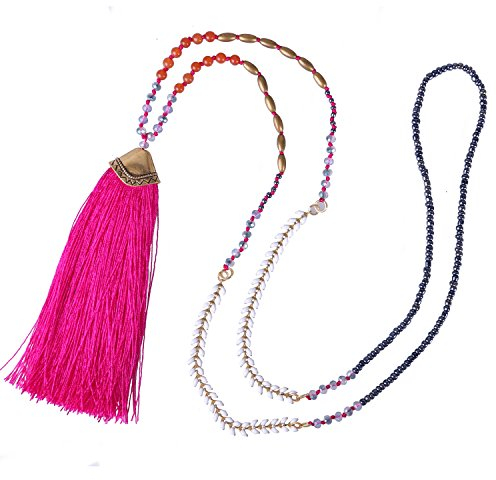 KELITCH Türkis Perlen Halsketten Mehrfarbige Lange Quaste Anhänger Halsketten Modeschmuck (Pink 1)